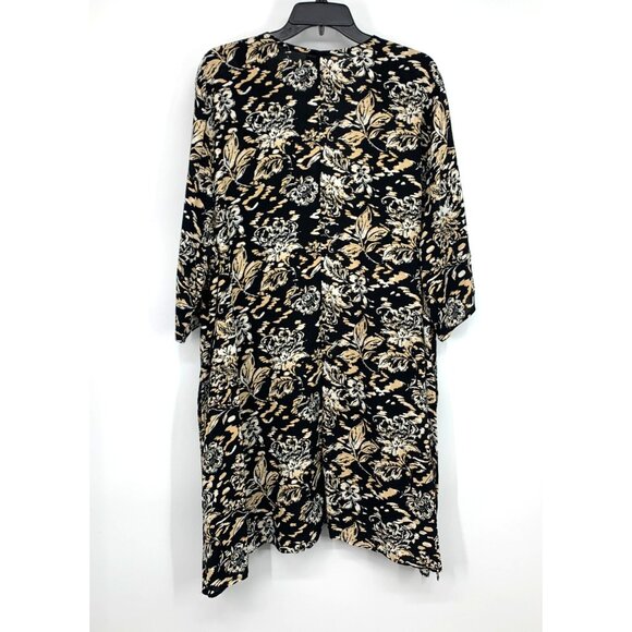 Maurices Kimono Black Floral Print Border Open Front - Picture 9 of 11